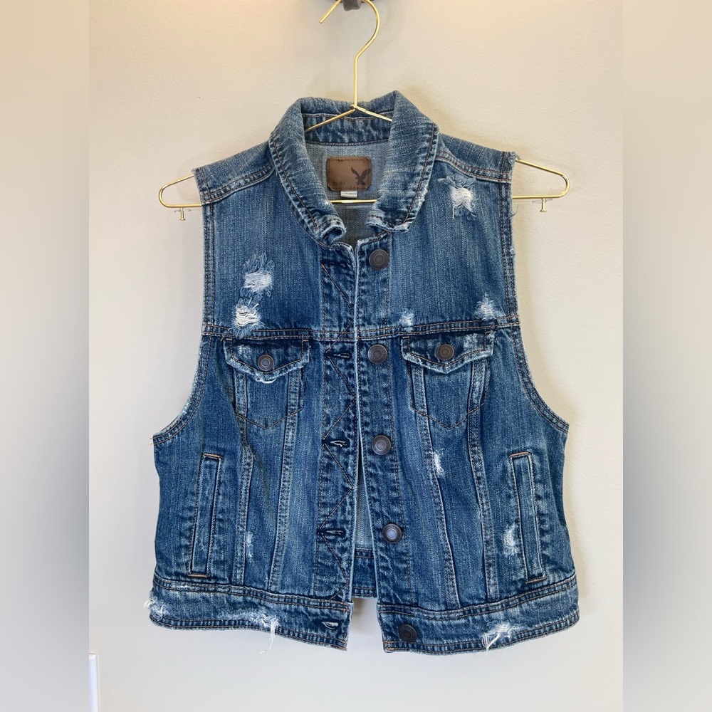 American Eagle Y2K Distressed Denim Vest Medium 2008